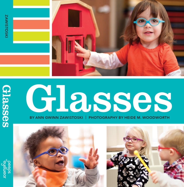 cover of the book "Glasses" with photos of happy young children wearing glasses